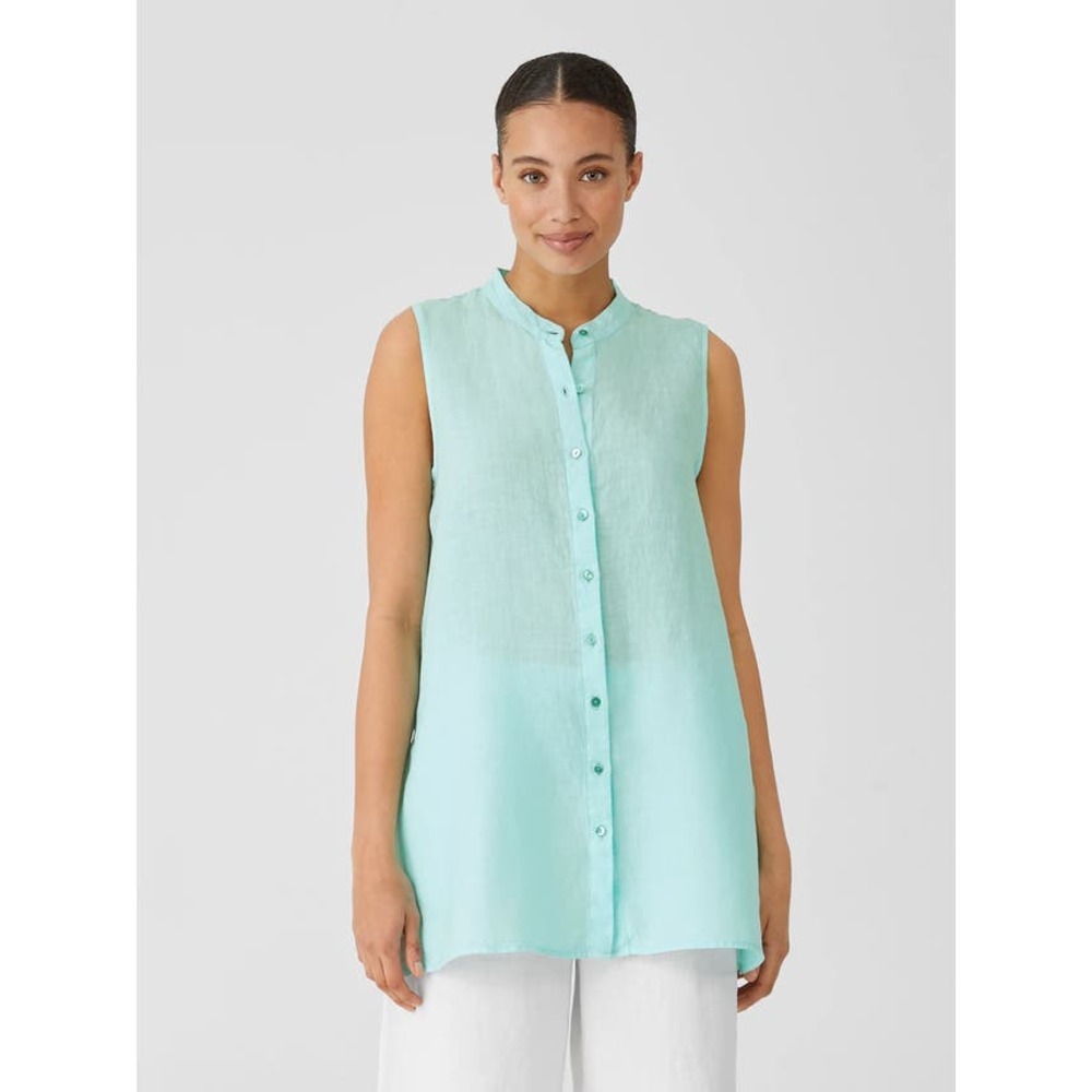 Eileen Fisher Garment-Dyed Organic Handkerchief Linen Sleeveless Shirt Size XXS